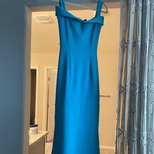 CHIARA BONI LA PETITE Turquoise Blue Off Shoulder Dress Long Size 38